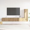 3 részes  kézműves tölgy színű szerelt fa fali TV-szekrényszett