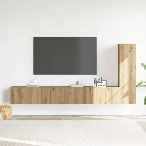 3 részes  kézműves tölgy színű szerelt fa fali TV-szekrényszett