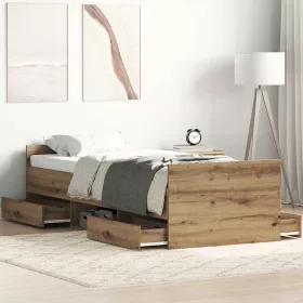   Ágykeret fejtámlával fiókkal kézműves tölgy 75 x 190 cm Faanyag