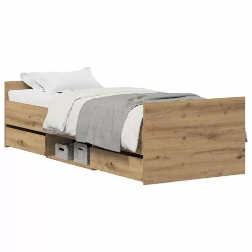 Ágykeret fejtámlával fiókkal kézműves tölgy 75 x 190 cm Faanyag