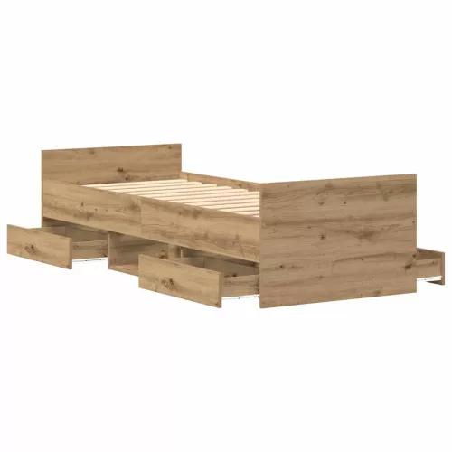 Ágykeret fejtámlával fiókkal kézműves tölgy 75 x 190 cm Faanyag