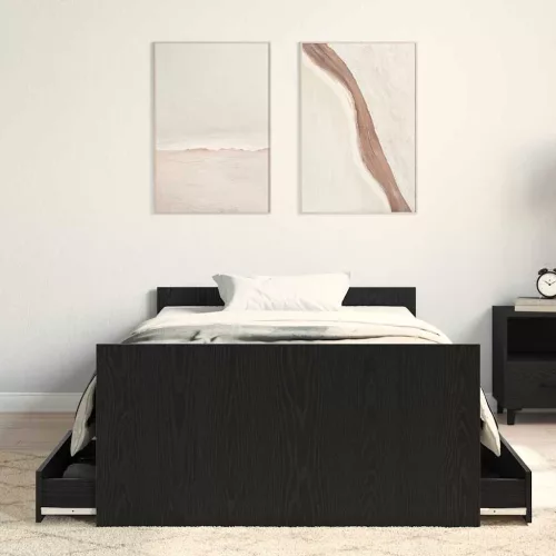 Ágykeret fejtámlával fiókkal Musta tammi 90 x 190 cm Faanyag