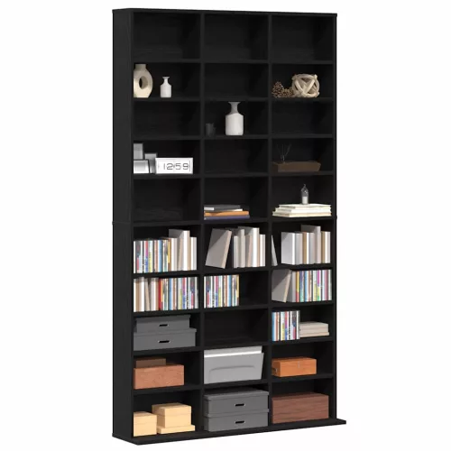 CD szekrény polcokkal Musta tammi 101 x 23 x 177.5 cm Faanyag