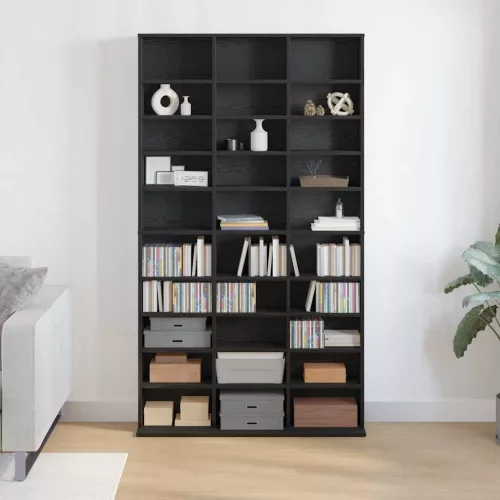 CD szekrény polcokkal Musta tammi 101 x 23 x 177.5 cm Faanyag
