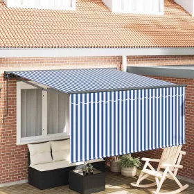 Behúzható napellenző Kék és fehér 300 x 250 cm szövet