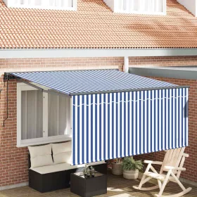 Behúzható napellenző Kék és fehér 300 x 250 cm szövet