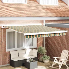   Behúzható napellenző Zöld és Sárga 300 x 250 cm Szövet és Fém