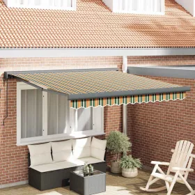   Behúzható napellenző Zöld és sárga 300 x 250 cm Szövet, Fém