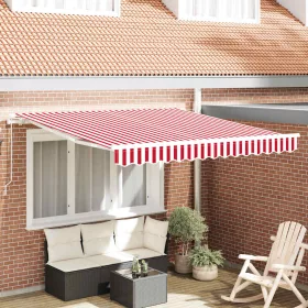   Behúzható napellenző Piros és fehér 350 x 250 cm szövet