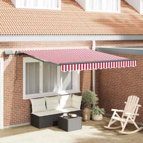   Behúzható napellenző Piros és fehér 350 x 250 cm szövet