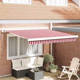   Behúzható napellenző Piros és Fehér 350 x 250 cm Szövet és Fém