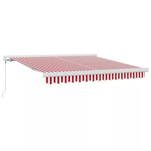 Behúzható napellenző Piros és Fehér 350 x 250 cm Szövet és Fém