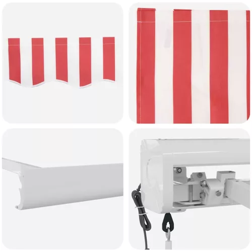 Behúzható napellenző Piros és fehér 350 x 250 cm Szövet, Fém