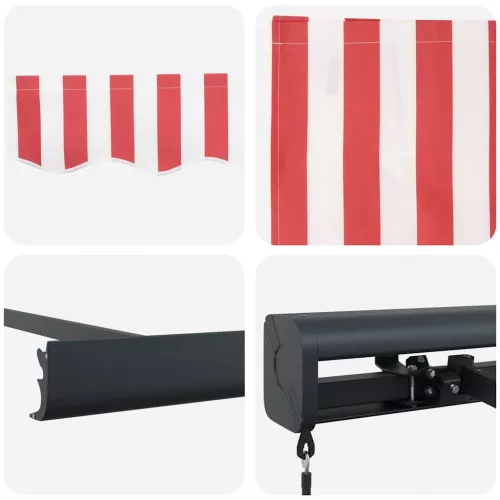 Behúzható napellenző Piros és Fehér 350 x 250 cm Szövet és Fém
