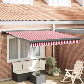   Behúzható napellenző Piros és fehér 350 x 250 cm Szövet, Fém