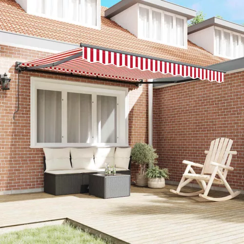 Behúzható napellenző Piros és fehér csíkos 350x250 cm szövet