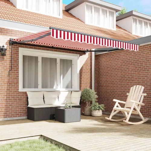 Behúzható napellenző Piros és fehér csíkos 350x250 cm szövet