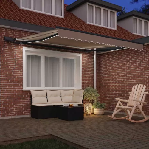 Behúzható napellenző LED -es lámpákkal Bézs 350 x 250 cm szövet