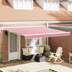   Behúzható napellenző Piros és fehér 400 × 300 cm Poliészter