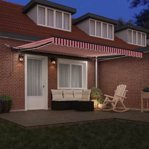 Behúzható napellenző Piros és fehér 400 × 300 cm szövet