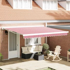   Behúzható napellenző Piros és Fehér 400 ×300 cm Szövet és Fém