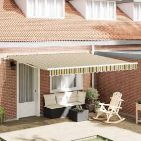   Behúzható napellenző Zöld és sárga 400 × 300 cm Poliészter