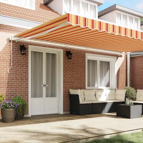 Behúzható napellenző 500 × 350 cm sárga és narancssárga