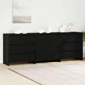 Széf fiókkal 3 pcs Fekete 70 x 41 x 75 cm Faanyag
