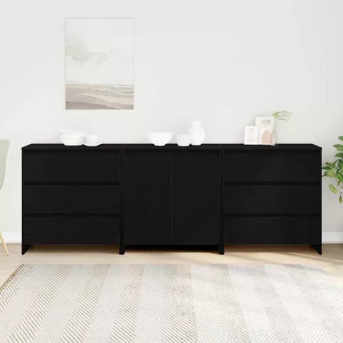 Széf fiókkal 3 pcs Fekete 70 x 41 x 75 cm Faanyag