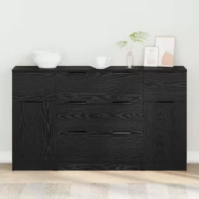 Széf fiókkal 3 pcs Musta tammi 121 x 30 x 70 cm Faanyag