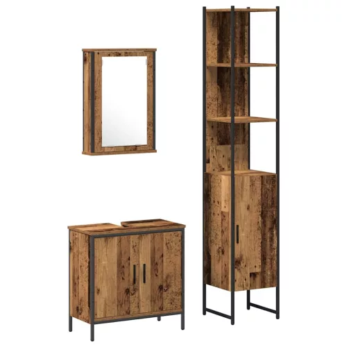 Fürdőszoba bútor szett 3 pcs Barna 33 x 33 x 185.5 cm Faanyag