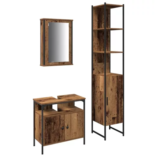 Fürdőszoba bútor szett 3 pcs Régi fa 33 x 33 x 185.5 cm Faanyag