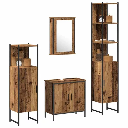 Fürdőszoba bútor szett 4 pcs Barna 33 x 33 x 185.5 cm Faanyag