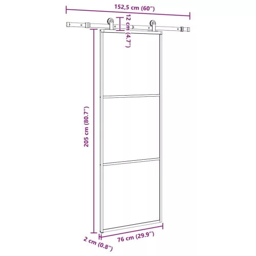 ESG üveg és alumínium tolóajtó fémszerelvény-szettel 76x205 cm