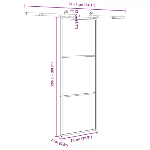 ESG üveg és alumínium tolóajtó fémszerelvény-szettel 76x205 cm