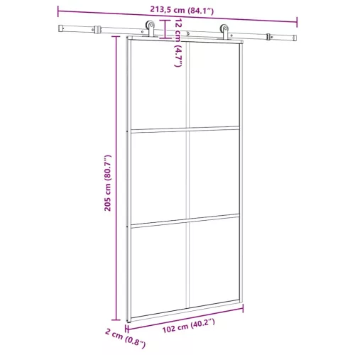 Tolóajtó vasalatokkal 102x205 cm ESG üveg&alumínium