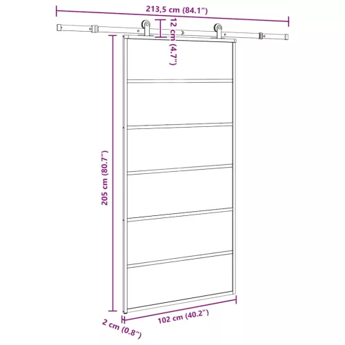 Tolóajtó vasalatokkal 102x205 cm ESG üveg&alumínium