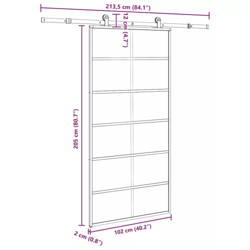 Tolóajtó vasalatokkal 102x205 cm ESG üveg&alumínium