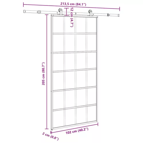 Tolóajtó vasalatokkal 102x205 cm ESG üveg&alumínium