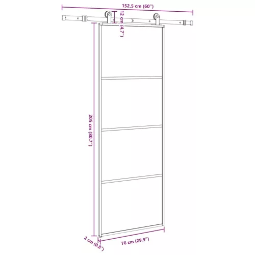 ESG üveg és alumínium tolóajtó fémszerelvény-szettel 76x205 cm