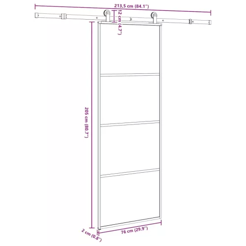 ESG üveg és alumínium tolóajtó fémszerelvény-szettel 76x205 cm