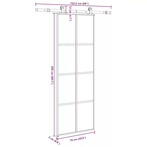 ESG üveg és alumínium tolóajtó fémszerelvény-szettel 76x205 cm