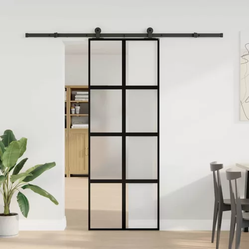 Tolóajtó vasalatokkal 76x205 cm edzett üveg&Alumínium