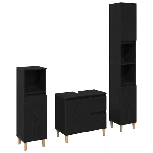 Fürdőszoba bútor szett 3 pcs Fekete 30 x 30 x 180 cm Faanyag