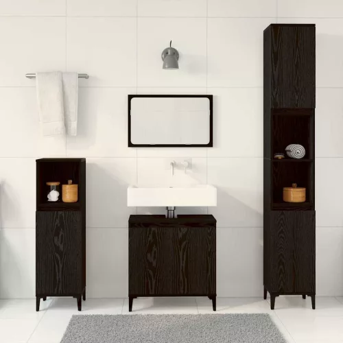 Fürdőszoba bútor szett 3 pcs Fekete 30 x 30 x 180 cm Faanyag