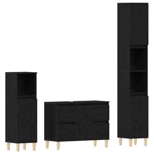 Fürdőszoba bútor szett 3 pcs Fekete 30 x 30 x 180 cm Faanyag