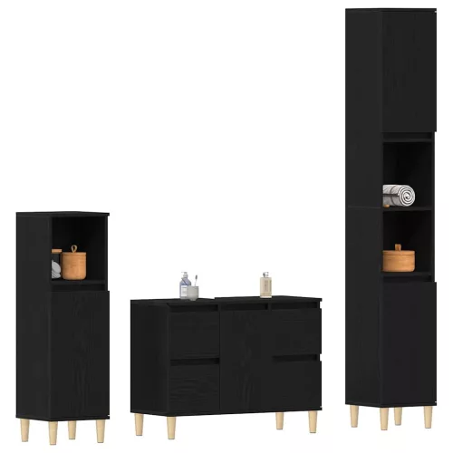 Fürdőszoba bútor szett 3 pcs Fekete 30 x 30 x 180 cm Faanyag
