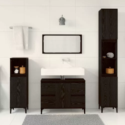 Fürdőszoba bútor szett 3 pcs Fekete 30 x 30 x 180 cm Faanyag