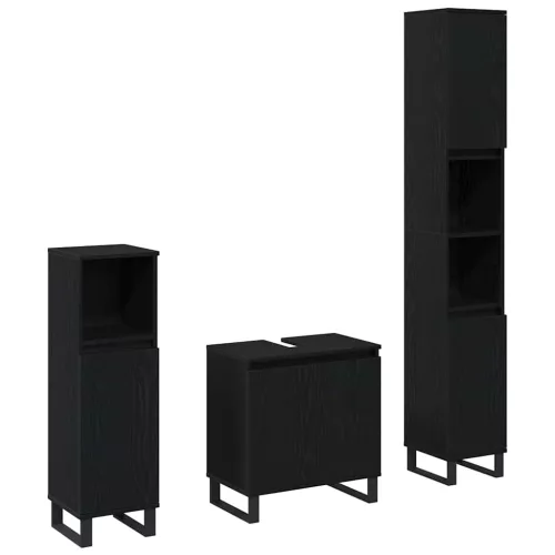 Fürdőszoba bútor szett 3 pcs Fekete 30 x 30 x 190 cm Faanyag