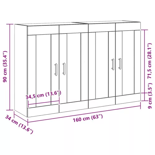 Fali Szekrények 2 pcs Musta tammi 69,5 x 34 x 90 cm Faanyag